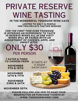 November 30th Reserve Wine Tasting